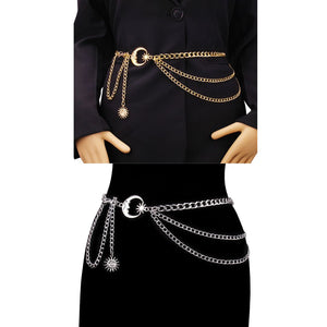 Layered Sun and Moon Tassel Chain Belt Y342