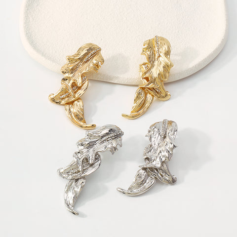 Micro-Inlaid Leaves Metal Texture Earrings