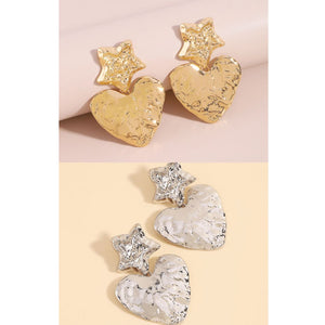 Star Heart Textured Earrings