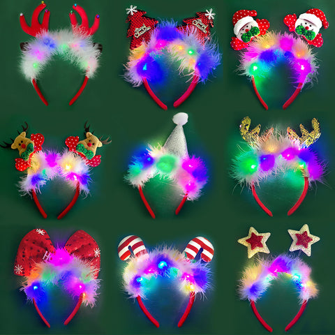 LED Christmas Headbands With Fur