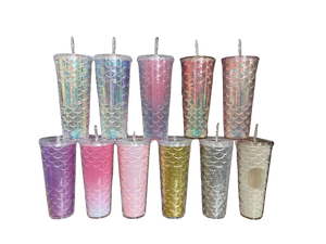 Fish Scale Double Layer 710ml Straw Cup