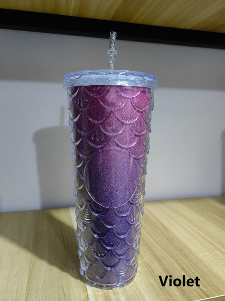 Fish Scale Double Layer 710ml Straw Cup