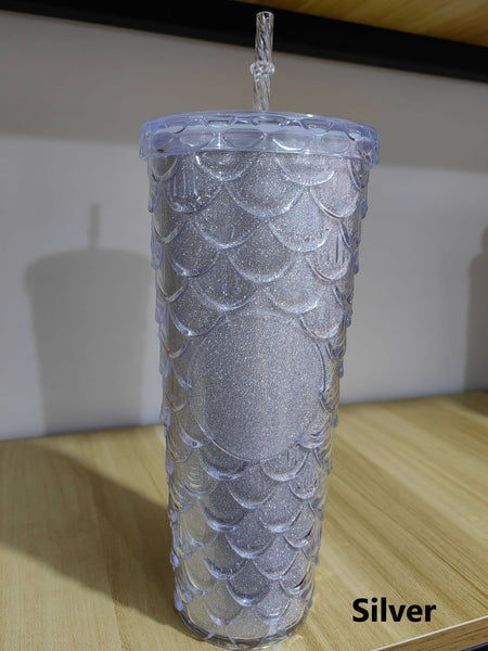 Fish Scale Double Layer 710ml Straw Cup