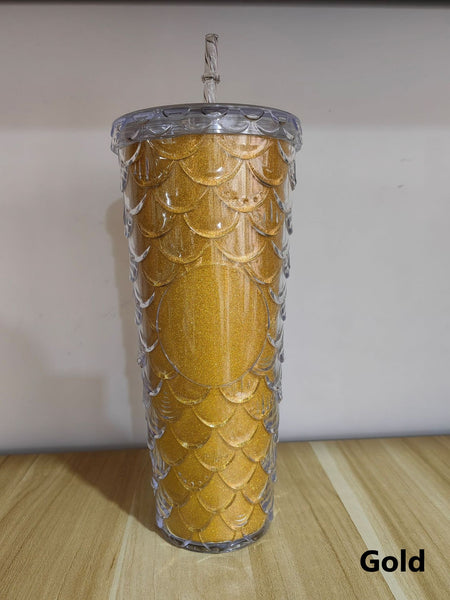 Fish Scale Double Layer 710ml Straw Cup