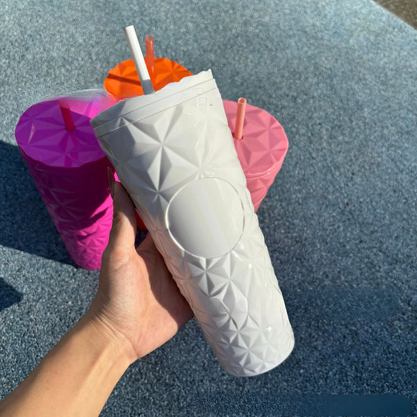 710ml Plastic Straw Diamond Patterned Cup