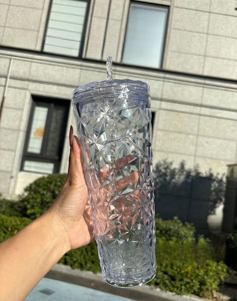 710ml Plastic Straw Diamond Patterned Cup