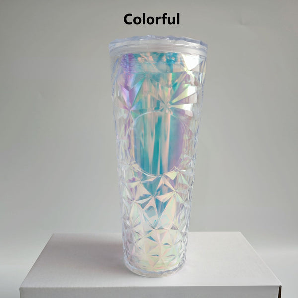 710ml Plastic Straw Diamond Patterned Cup