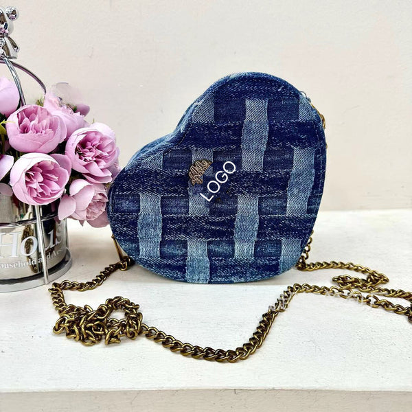 Heart Shaped Denim Patch Work Bag