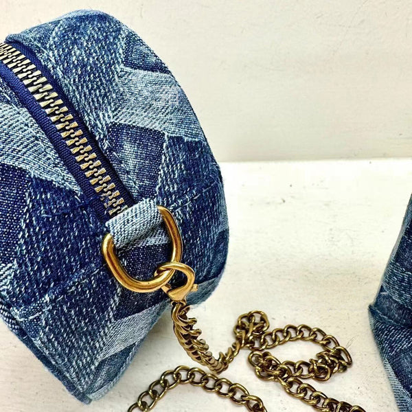 Heart Shaped Denim Patch Work Bag