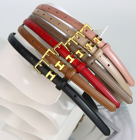 Genuine Leather H Buckle Thin Belt