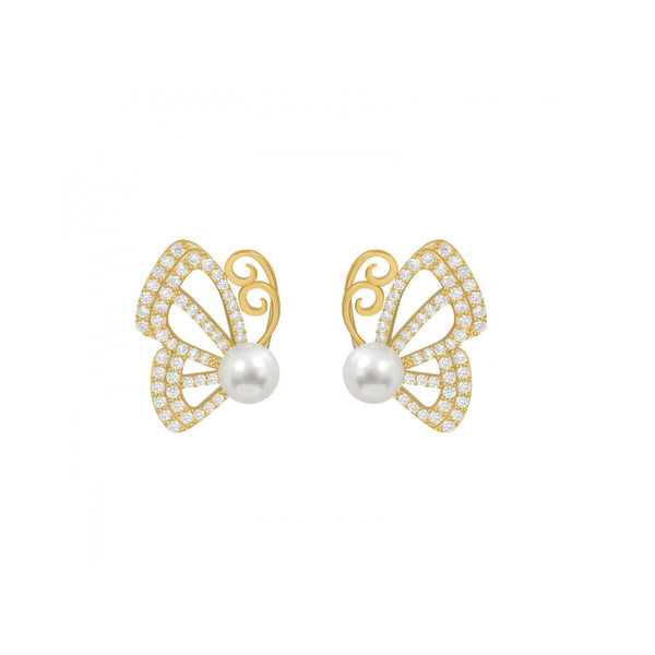 Full Diamond and Pearl Half Butterfly Earrings