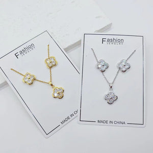 Four Leaf Clover Earrings And Chain Set