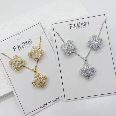 Four Leaf Clover Earrings And Chain Set