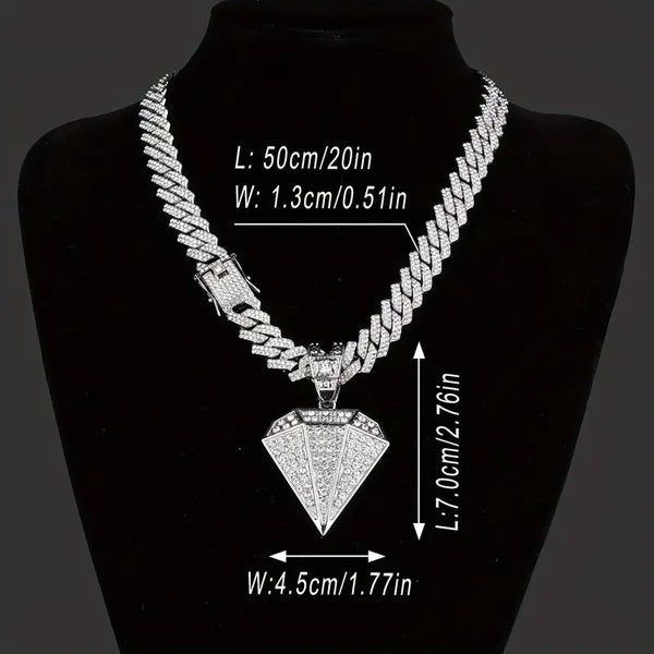 Cuban Necklace With Full Diamond Pendant