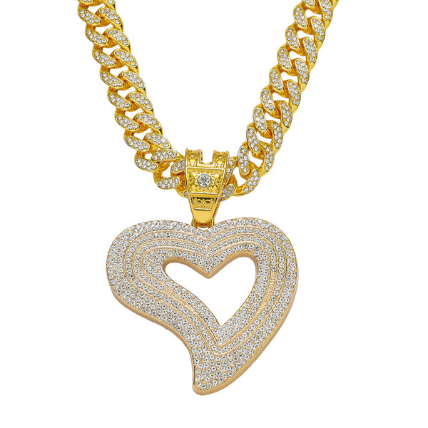 Hip Hop Heart Pendant Cuban Chain