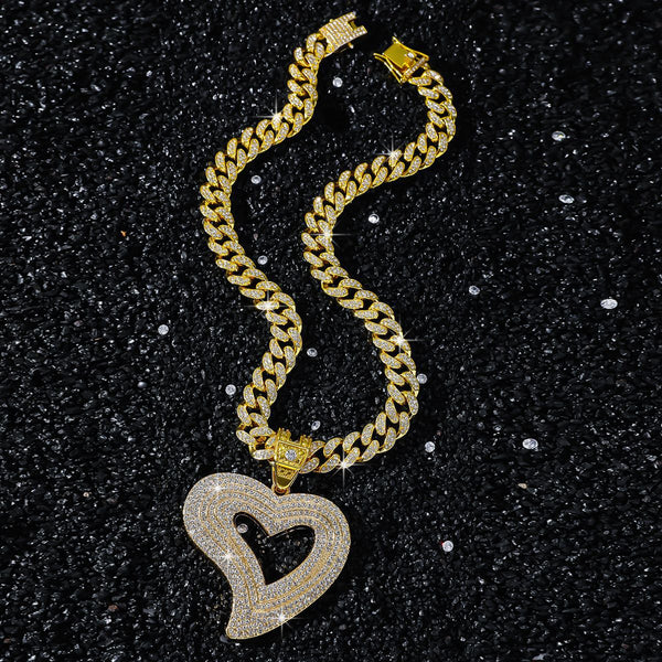 Hip Hop Heart Pendant Cuban Chain