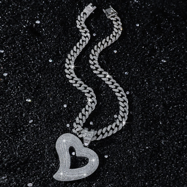 Hip Hop Heart Pendant Cuban Chain