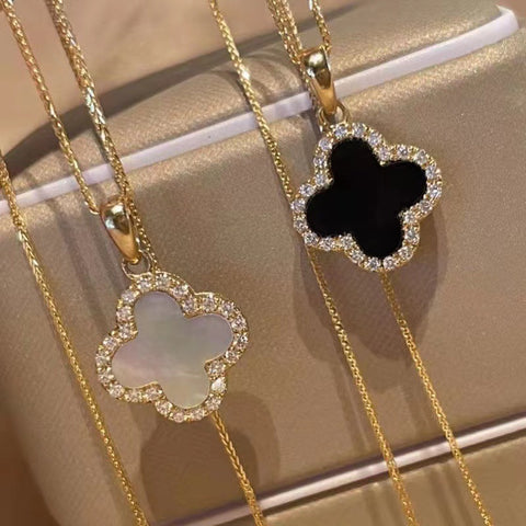 Double Sided Four Leaf Clover Pendant Necklace