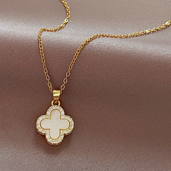 Double Sided Four Leaf Clover Pendant Necklace