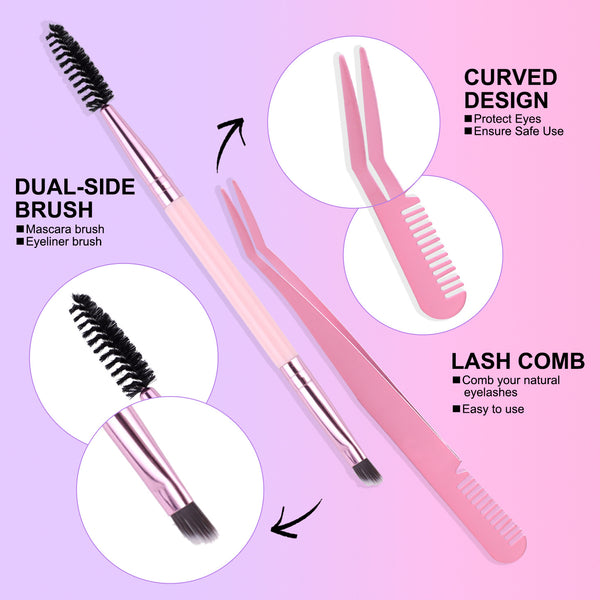 Pink Double Ended Eyelash Glue + Tweezer Set