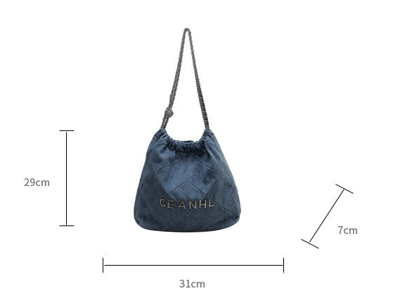 Denim Diamond Embroidery Chain Strap Bucket Bag