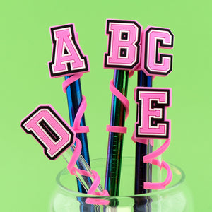 Pink Alphabet Letter Straw Caps