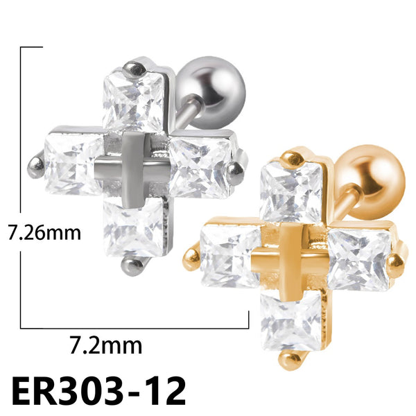 Zircon Stainless Steel Ear Bone Stud Earrings