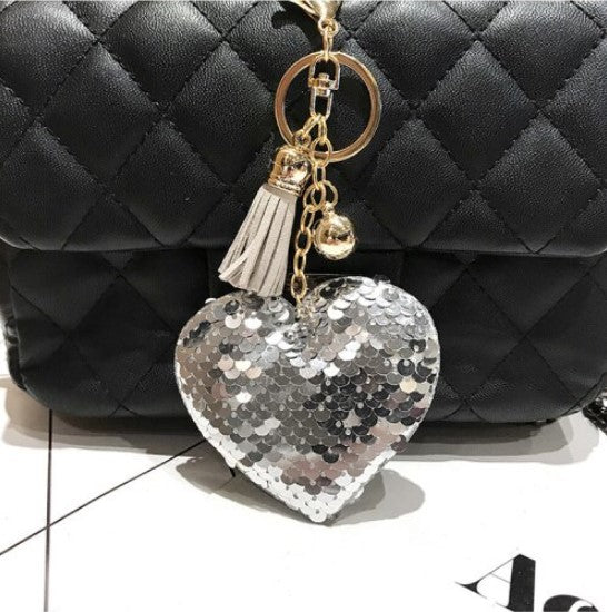 Sequins Heart Tassel Keychains