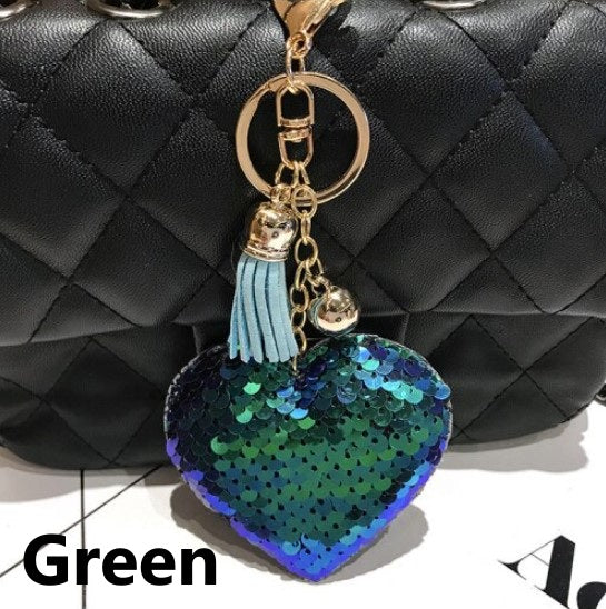 Sequins Heart Tassel Keychains