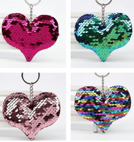 Heart Flip Sequins Keychains