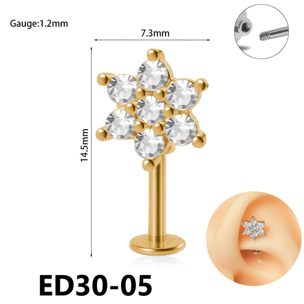 Stainless Steel Straight Rod Zircon Piercing