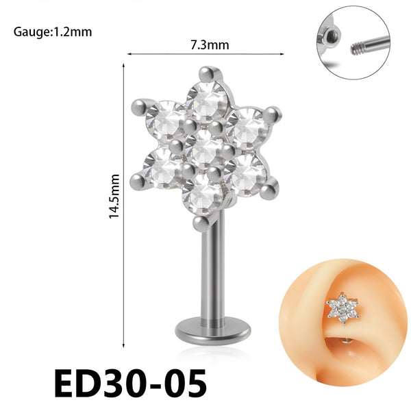 Stainless Steel Straight Rod Zircon Piercing