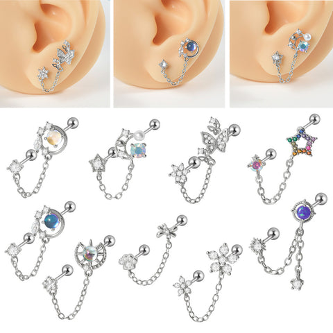 Stainless Steel Zircon Chain Earring