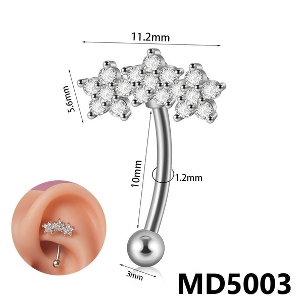 Stainless Steel Zircon Curved Rod Piercing