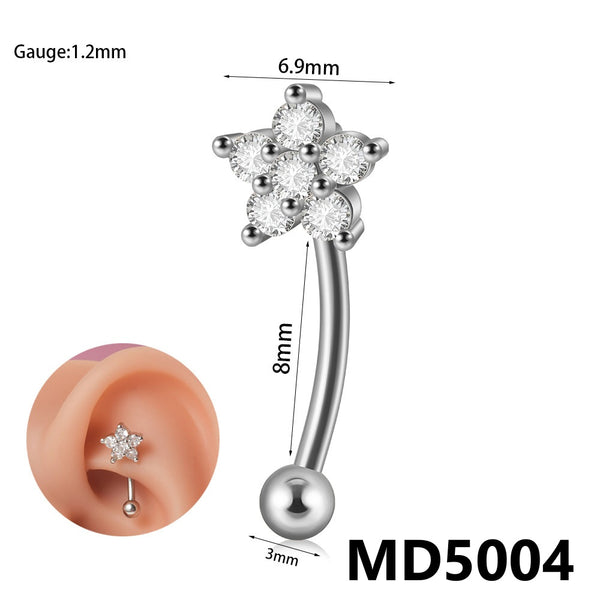 Stainless Steel Zircon Curved Rod Piercing