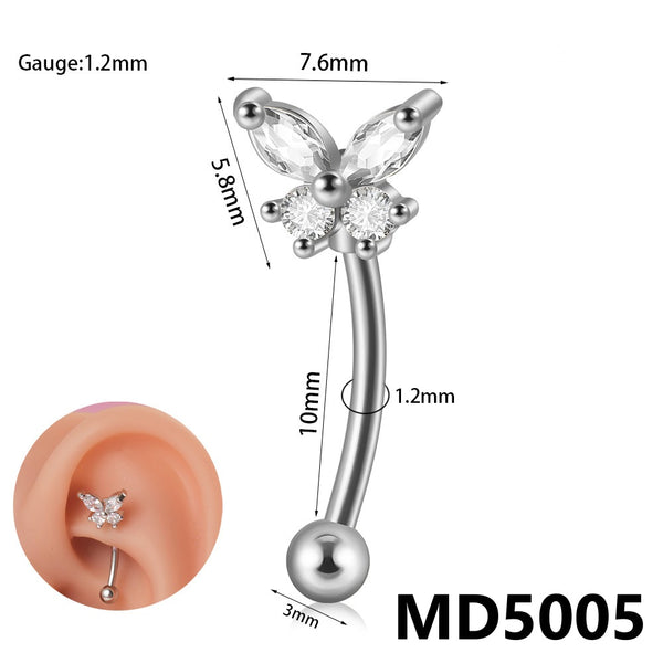 Stainless Steel Zircon Curved Rod Piercing