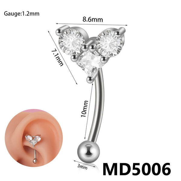 Stainless Steel Zircon Curved Rod Piercing