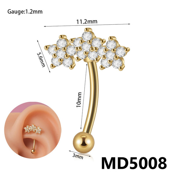 Stainless Steel Zircon Curved Rod Piercing