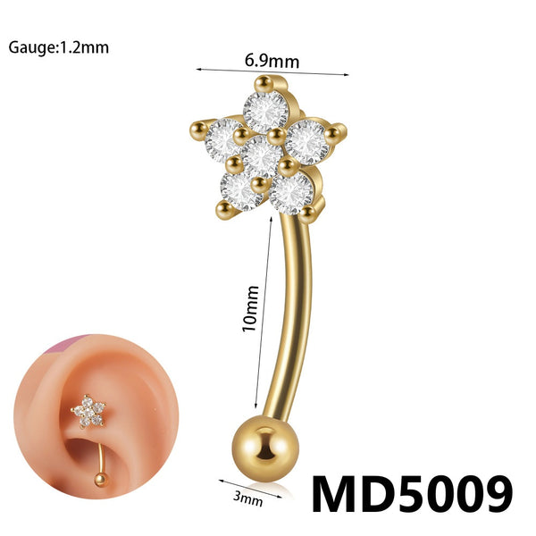 Stainless Steel Zircon Curved Rod Piercing