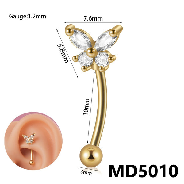 Stainless Steel Zircon Curved Rod Piercing