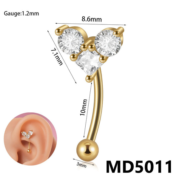 Stainless Steel Zircon Curved Rod Piercing