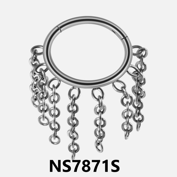 Stainless Steel Closed Nose Ring With Chains