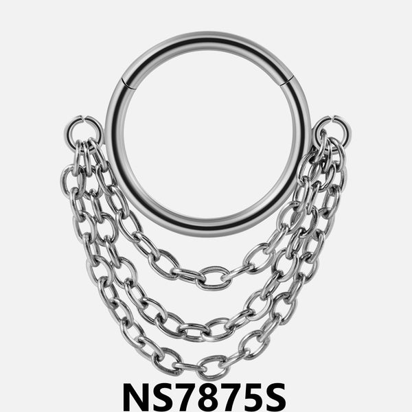 Stainless Steel Closed Nose Ring With Chains