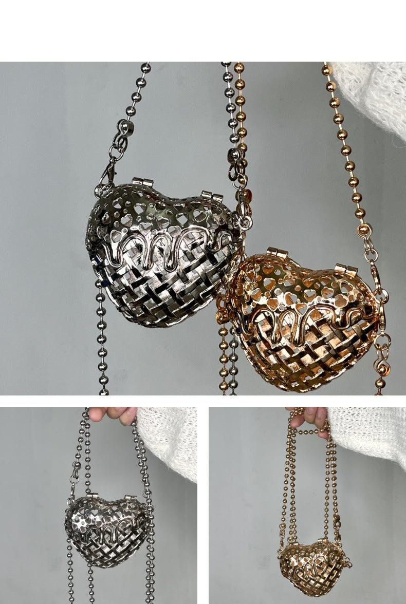 Heart Shaped Metal Cross Body Lipstick Bag