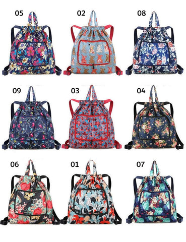 Drawstring Patterned Collapsible Backpacks