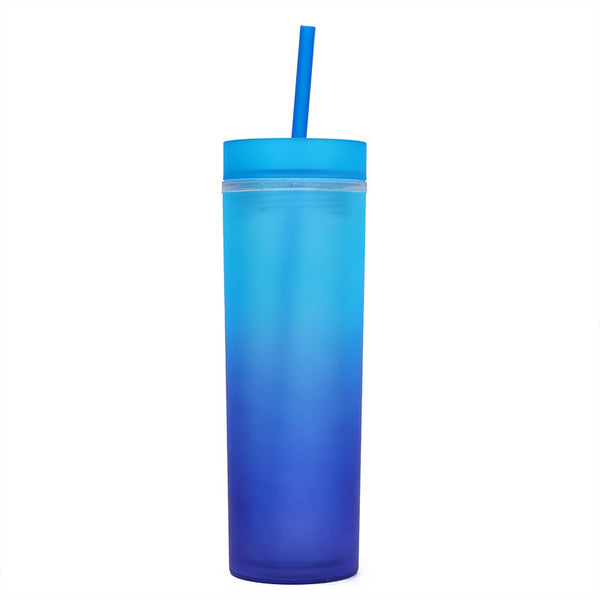 500ml Gradient Color Double Walled Insulated Cup with Straw