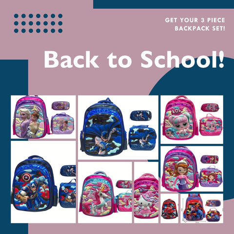 3 Piece Cartoon 17" Backpack Set