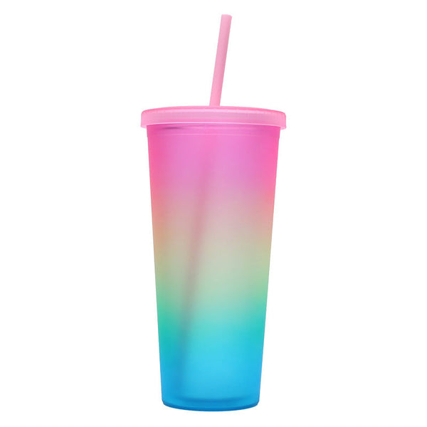 800ml Gradient Color Double Walled Insulated Cup with Straw