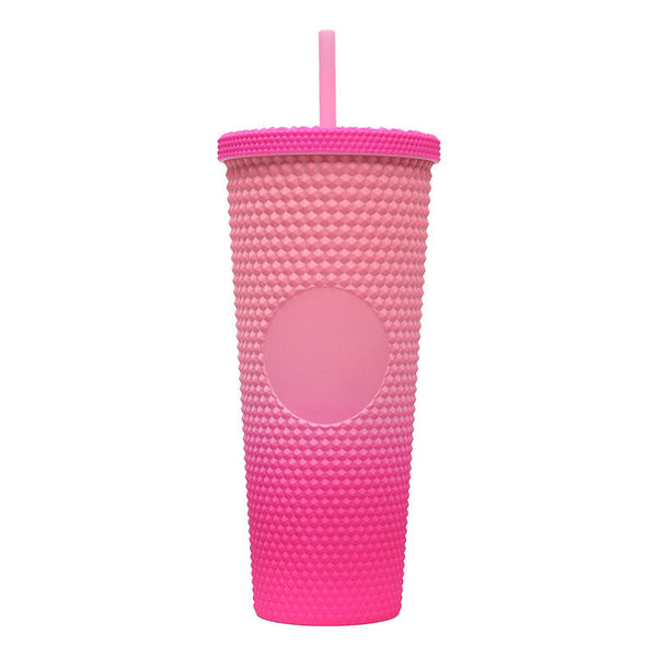 800ml Studded Gradient Color Double Walled Insulated Cup with Straw