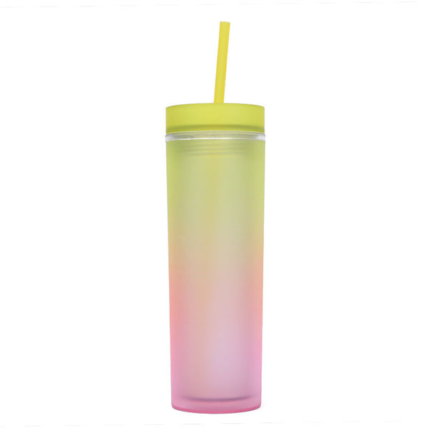 500ml Gradient Color Double Walled Insulated Cup with Straw